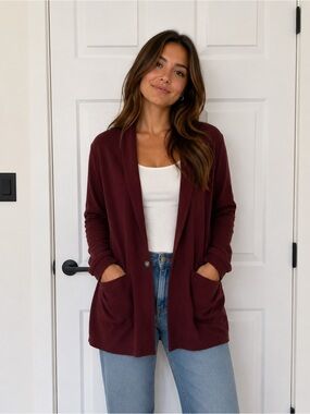 RW&CO. Open-Front Cardigan in Burgundy